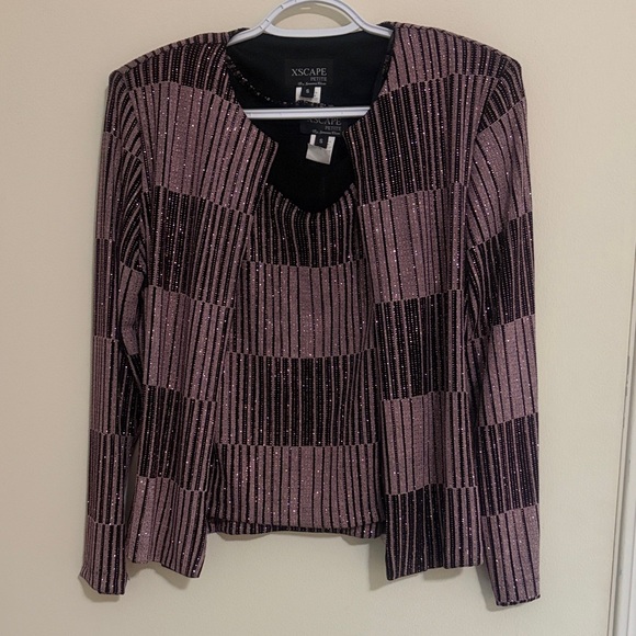 Xscape Jackets & Blazers - Xscape Glittering Pink and Black Striped Top
